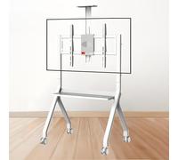 Meuble TV mobile avec roulettes pour tableau blanc interactif, 4 roulettes verrouillables, hauteur réglable, parfait pour bureau, salle de classe, usage domestique - Finition blanche