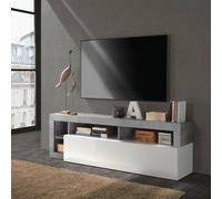 Meuble TV mobile blanc laqué et gris ciment 184 cm Dorian BC