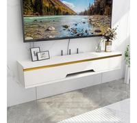 Meuble TV mobile élégant et flottant - Console multimédia moderne en bois avec tiroirs et porte rabattable - Centre de divertissement contemporain pour salon et chambre à coucher