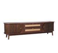 Meuble TV mobile en rotin avec portes et tiroirs, style rustique, Naturel