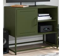 Meuble TV Mobile Industriel en Acier Noir 100,5 x 39 x 60,5 cm, Comprend 3 Compartiments Ouverts 3 tiroirs, Structure Robuste pour Le Salon, Nettoyage Assemblage faciles