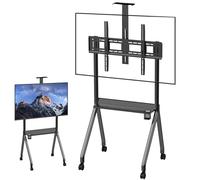 Meuble TV mobile pour écrans plats/incurvés, chariot inclinable avec étagère, hauteur réglable