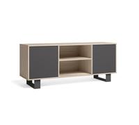 Meuble TV modèle 140 WIND, couleur structure Chêne, couleur portes Gris Anthracite.