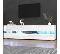 Meuble TV moderne - 160 x 39 x 45 cm, avec éclairage LED, 2 portes, 1 tiroir, compatible avec un téléviseur de 70 pouces - Blanc