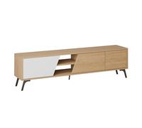 Meuble TV moderne 180 cm avec 3 portes blanc et bois Fiona