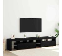 Meuble TV Moderne 2 Pièces avec LED, Meuble Télévision Salon en Chêne Noir Bois d'Ingénierie 215 cm, Étagères Verre, Rangement Multimédia pour Appartement et Maison