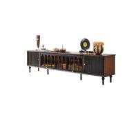 Meuble TV Moderne 200cm Table d'Appoint Noire en Bois Massif Rétro, Centre de Loisirs Rustique pour Maison, Meuble de Rangement pour Salon pour Hôtels & Locations Saisonnières Armoires de Rangement