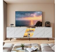 Meuble TV - Moderne - 220 cm - Éclairage LED - Panneaux effet marbre - Blanc