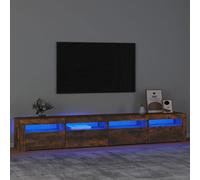 Meuble TV Moderne 240 cm avec Éclairage LED RGB Ambiant, Bibliothèque Média en Bois d'Ingénierie Chêne Fumé pour Salon et Salle de Séjour, Grand Espace de Rangement