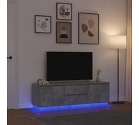 Meuble TV Moderne avec Éclairage LED RGB, 160 cm Gris Béton, Armoire Télévision avec 2 Tiroirs et 4 Portes, Rangement Salon, Design Élégant Pratique pour Salon et Salle de Séjour