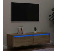 Meuble TV Moderne avec Éclairage LED RGB, Commande Télévision et Rangement, Bibliothèque Média en Chêne Sonoma 100 cm, Design Élégant pour Salon et Salle de Séjour