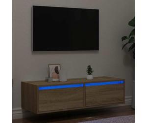 Meuble TV Moderne avec Éclairage LED RGB, Commande Télévision et Rangement, Bibliothèque Média en Chêne Sonoma 100 cm, Design Élégant pour Salon et Salle de Séjour