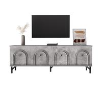 Meuble TV moderne avec façade arquée 3D, console multimédia avec charnières à fermeture douce et quatre compartiments, meuble TV avec passe-câble, design élégant pour le salon, construction stable