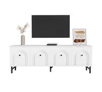 Meuble TV moderne avec façade arquée 3D, console multimédia avec charnières à fermeture douce et quatre compartiments, meuble TV avec passe-câble, design élégant pour le salon, construction stable