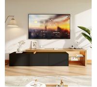 Meuble TV Moderne avec LED Variables, Meuble Télé avec 3 Portes et étagères en Verre, Cadre en Bois, Table Télé pour Salon, Noir