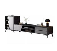 Meuble TV Moderne avec Tiroirs, Étagère de Rangement Ouverte et Armoire Latérale, Unité de Divertissement Moderne Console Multimédia pour Salons et Appartements
