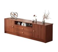 Meuble TV moderne avec tiroirs pour salon, centre de divertissement spacieux avec rangement catégorisé, panneau artificiel épais, design élégant, finition laiton (140 x 29 x 54 cm)