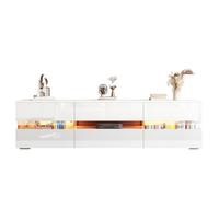 Meuble TV moderne blanc brillant, avec éclairage LED, compartiment ouvert, adapté à un téléviseur de 70 pouces, 160x39x45 cm