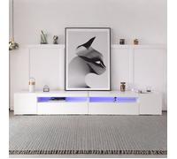 Meuble TV moderne blanc panneau lumineux éclairage LED variable 240 cm (panneau brillant non laqué)
