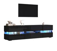 Meuble TV moderne brillant 160x39x45cm avec éclairage LED 2 portes 1 tiroir compartiment ouvert meubles TV brillants noir