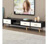 Meuble TV Moderne du Milieu du Siècle avec 3 Tiroirs Unité TV Extensible Unités Multimédias avec Rangement pour Le Salon