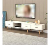 Meuble TV Moderne du Milieu du Siècle avec 3 Tiroirs Unité TV Extensible Unités Multimédias avec Rangement pour Le Salon