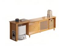 Meuble TV moderne du milieu du siècle pour téléviseurs de 165,1 cm, console en rotin avec 2 tiroirs, portes coulissantes en rotin polyéthylène, grande solution de rangement de 120 cm