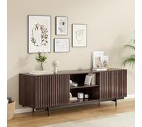 Meuble TV moderne du milieu du siècle pour téléviseurs de 75" - Centre de divertissement rétro en bois avec rangement cannelé et portes pop-up pour décoration de salon et de chambre à coucher