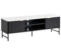 Meuble TV Moderne en MDF 140 x 40 cm Étagères de Rangement Effet Marbre Noir Gla
