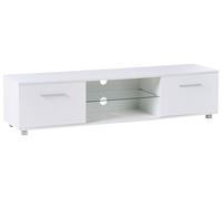 Meuble TV Moderne en MDF LED Pieds en Métal Gestion des Câbles et Portes Blanc Banff