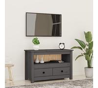 Meuble TV Moderne en Pin Massif 79x35x52 cm, Buffet Bas Gris pour Salon et Salle à Manger, Rangement Téléviseur Écran Plat avec Portes Étagères, Design Scandinave Stable et Durable