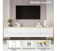 Meuble TV moderne et brillant quatre portes Blanc + panneau de particules meuble TV avec espace de rangement pour le salon