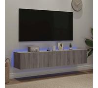 Meuble TV moderne flottant avec lumières LED et rangement mural pour téléviseurs jusqu'à 160 cm Gris Sonoma Étagère incluse