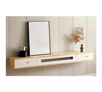 Meuble TV moderne flottant blanc avec connecteurs et câbles à dos creux en bois massif Ma Console TV Sto Étagère de divertissement (Naturel-A, 240 x 24 x 20 cm)