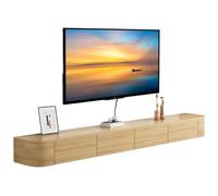Meuble TV moderne flottant de 280 cm avec portes rabattables et tiroirs, meuble média mural, étagère de rangement élégante pour salon et chambre à coucher, design en bois prêt à l'emploi
