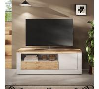 Meuble tv moderne laqué blanc et bois + led 160cm ARIA