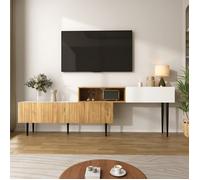 Meuble TV moderne longueur ajustable design modulaire 2 pièces effet bois et blanc mat