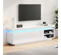 Meuble TV moderne lowboard haute brillance avec éclairage LED, meuble TV, commode TV, adapté aux téléviseurs 75 pouces, table, support multimédia de jeu universel, meuble de rangement et grand espace 