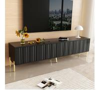 Meuble TV moderne minimaliste quatre portes avec huit compartiments meuble bas pour salon pieds dorés noir longueur 190 cm