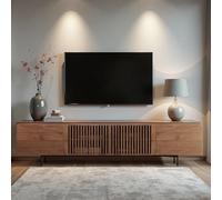 Meuble TV moderne pour TV de 75 pouces - Meuble TV avec grand espace de rangement, console multimédia pour salon et chambre à coucher, 180 cm, noyer