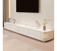 Meuble TV moderne sur pied, 160 cm, console multimédia en bois pour grands écrans, meuble TV élégant avec étagères de rangement et portes, meuble de salon parfait (blanc)