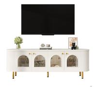 Meuble TV Moderne,Table de Télévision, Buffet Lowboard avec 4 Portes Vitrées,Multifonctionnel Meuble de Rangement,170x35x55cm,Blanc