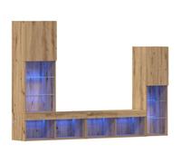 Meuble TV moderne - vidaxl - 190,5x30x132 cm - Chêne artisanal - Bois d'ingénierie - 4 pièces - Bandes LED - 14 étagères