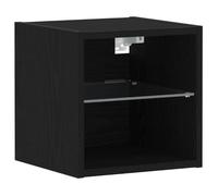 Meuble TV moderne - vidaXL - Bois d'ingénierie - 30x28,5x30 cm - Noir - Éclairage LED - 1 porte à charnières