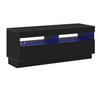 Meuble TV moderne - vidaXL - Chêne noir - 100x35x40 cm - Bois d'ingénierie - Bandes LED - 2 portes - 3 étagères