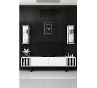 Meuble TV moderne | Woody Fashion | 100% Mélamine | Pieds en métal | Blanc Noir