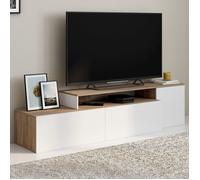 Meuble TV modulable d'angle BASILE rotatif bois et blanc