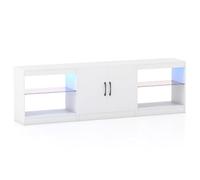 Meuble TV modulaire 195 x 30 x 55 cm avec éclairage LED télécommandé 3 en 1 Style Rustique Moderne en Bois Blanc 20_0018509