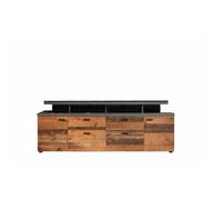 Meuble TV MOOD 2 portes et 2 tiroirs - Mélaminé bois vieilli et gris mat - L 180 x 47 x 66 cm