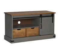 Meuble TV Multi-rangements - HALDEN porte coulissante gris 110x40x60cm bois massif armoire multimédia/Buffet Salon Aspect Elegant*